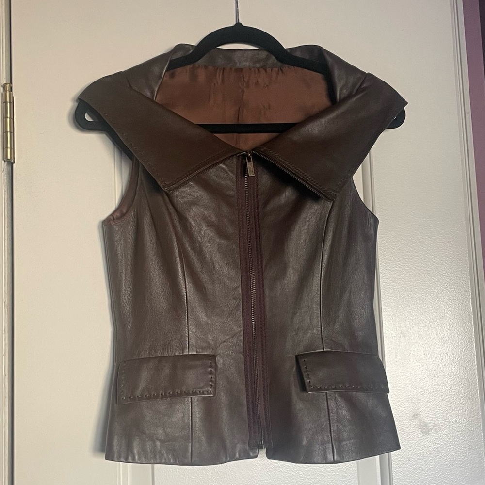 Genuine leather BCBGMaxazria zip up vest
